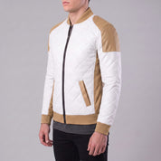 Men's Tan and White Quilted Leather Bomber Jacket — Baverstock