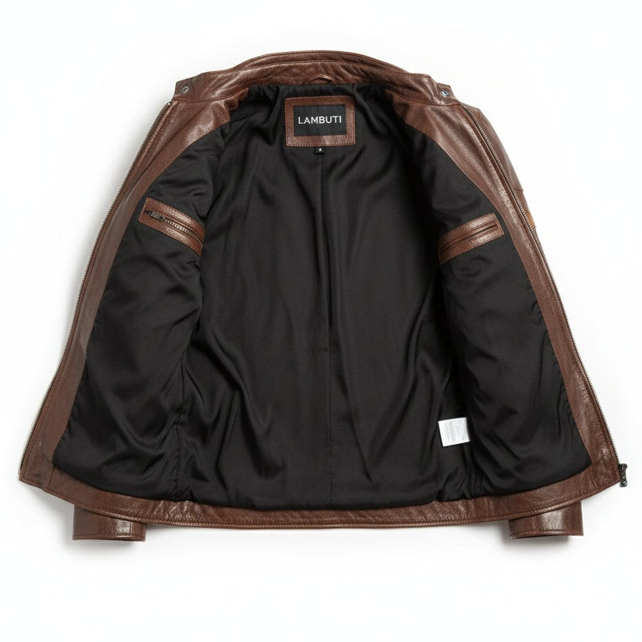 Men's Brown and Tan Leather Biker Jacket — Dearley