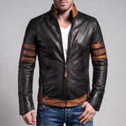 Men's Black and Tan Leather Cafe Racer Jacket — Dearley