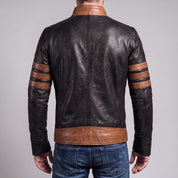 Men's Black and Tan Leather Cafe Racer Jacket — Dearley