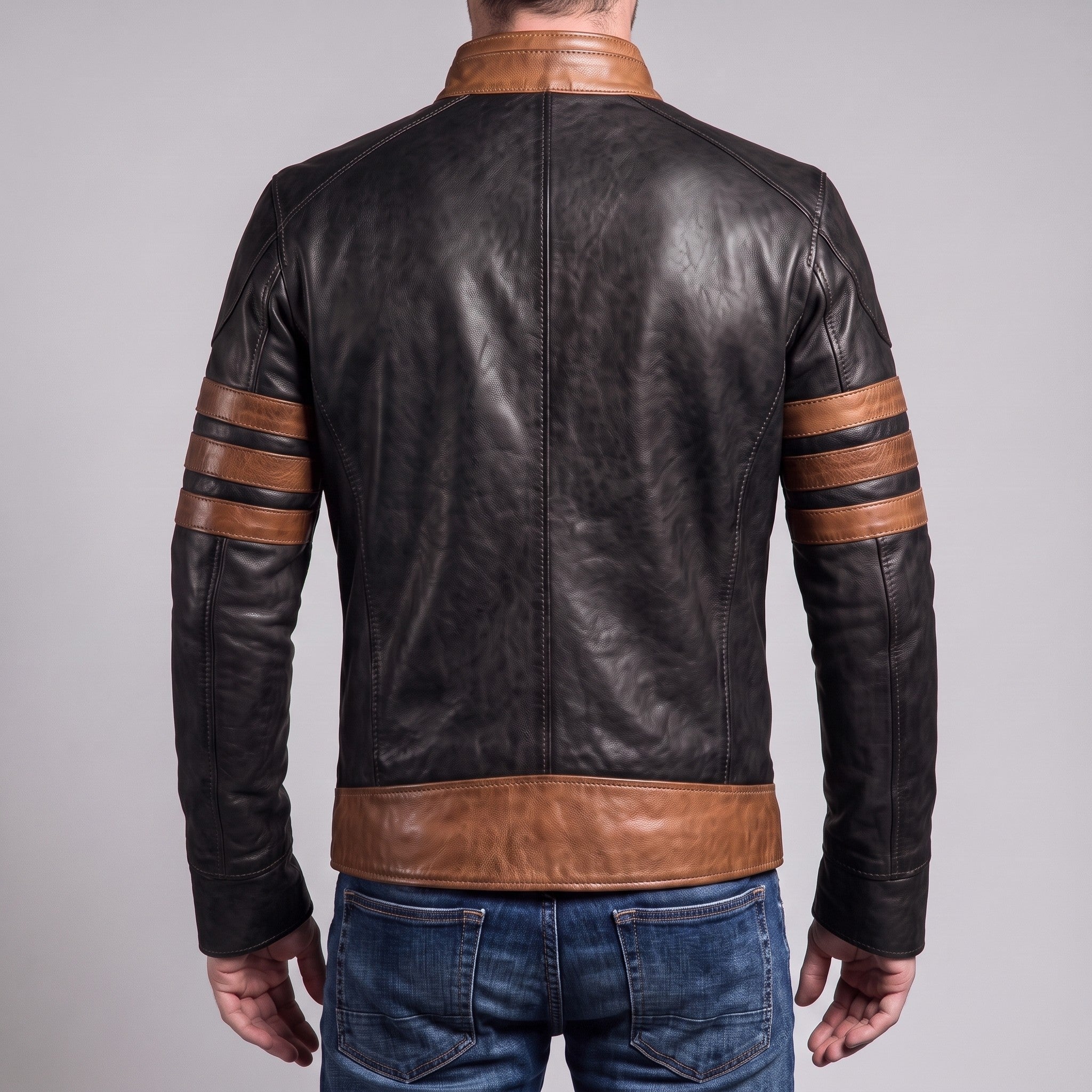 Men's Black and Tan Leather Cafe Racer Jacket — Dearley