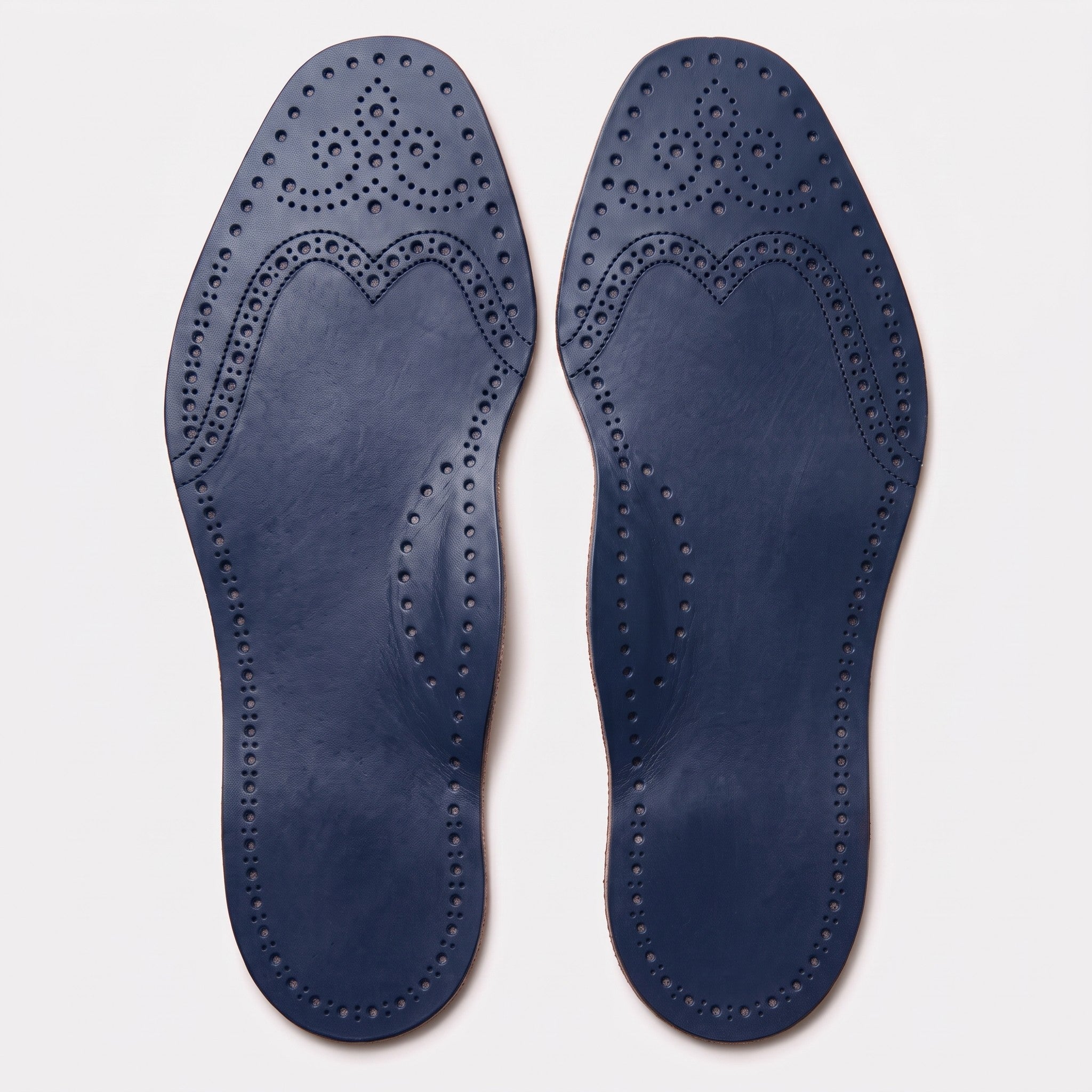 Navy Blue Wingtip Brogue Full-Grain Leather Insoles — Bassett