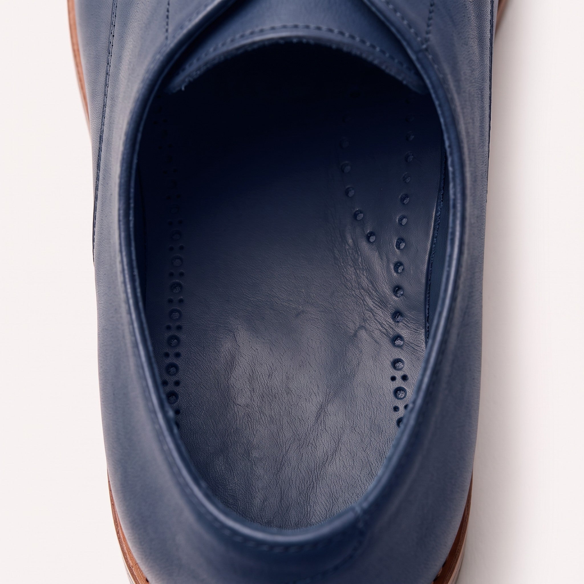 Navy Blue Wingtip Brogue Full-Grain Leather Insoles — Bassett
