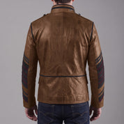 Men's Brown and Black Leather Military Jacket — Abberdon