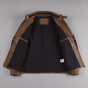 Men's Brown and Black Leather Military Jacket — Abberdon