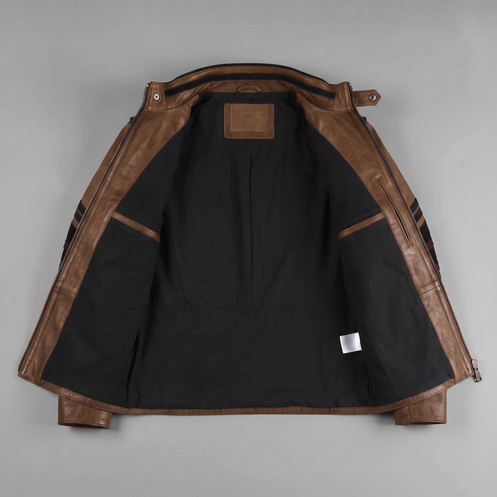 Men's Brown and Black Leather Military Jacket — Abberdon