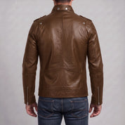 Men's Brown Leather Biker Jacket — Benedict