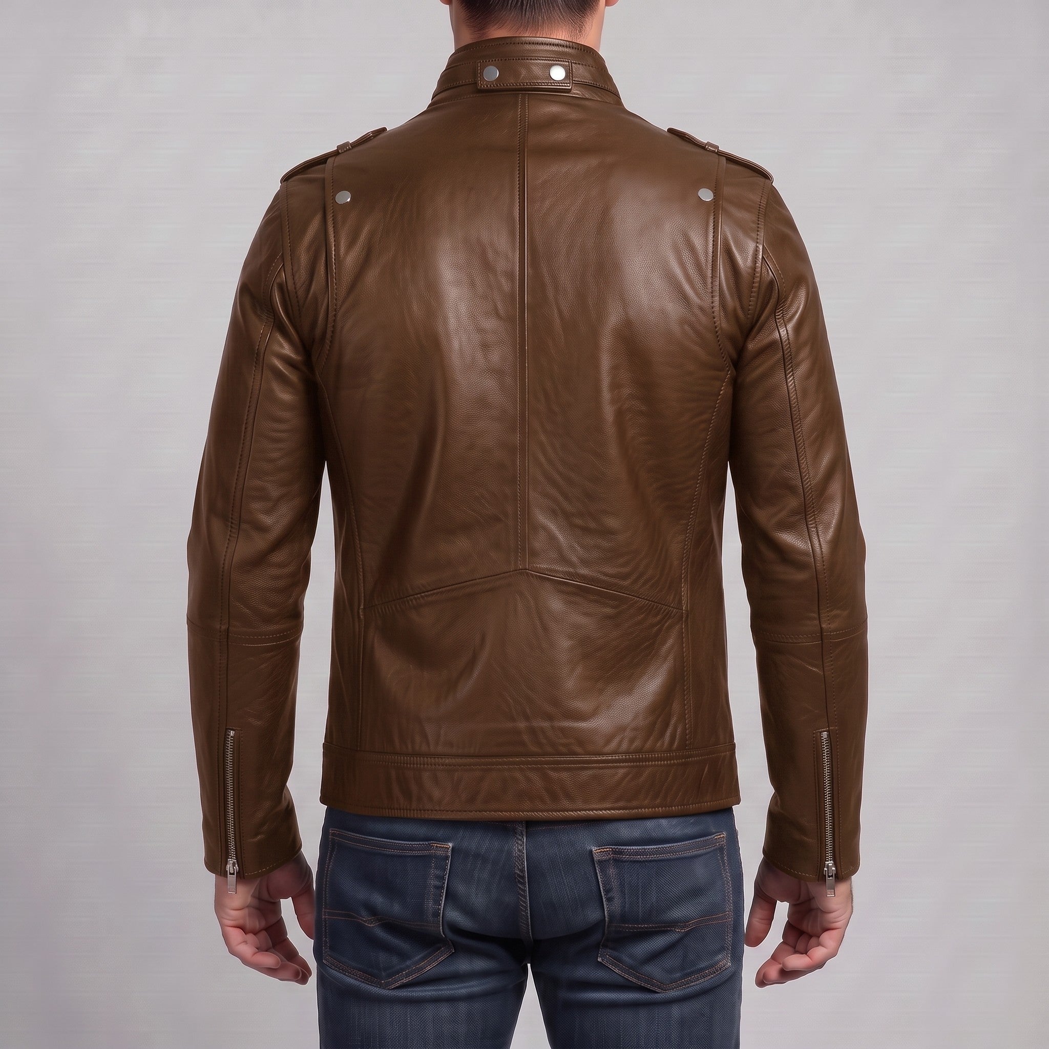 Men's Brown Leather Biker Jacket — Benedict