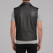 Men's Black Leather Biker Vest — Ensworth