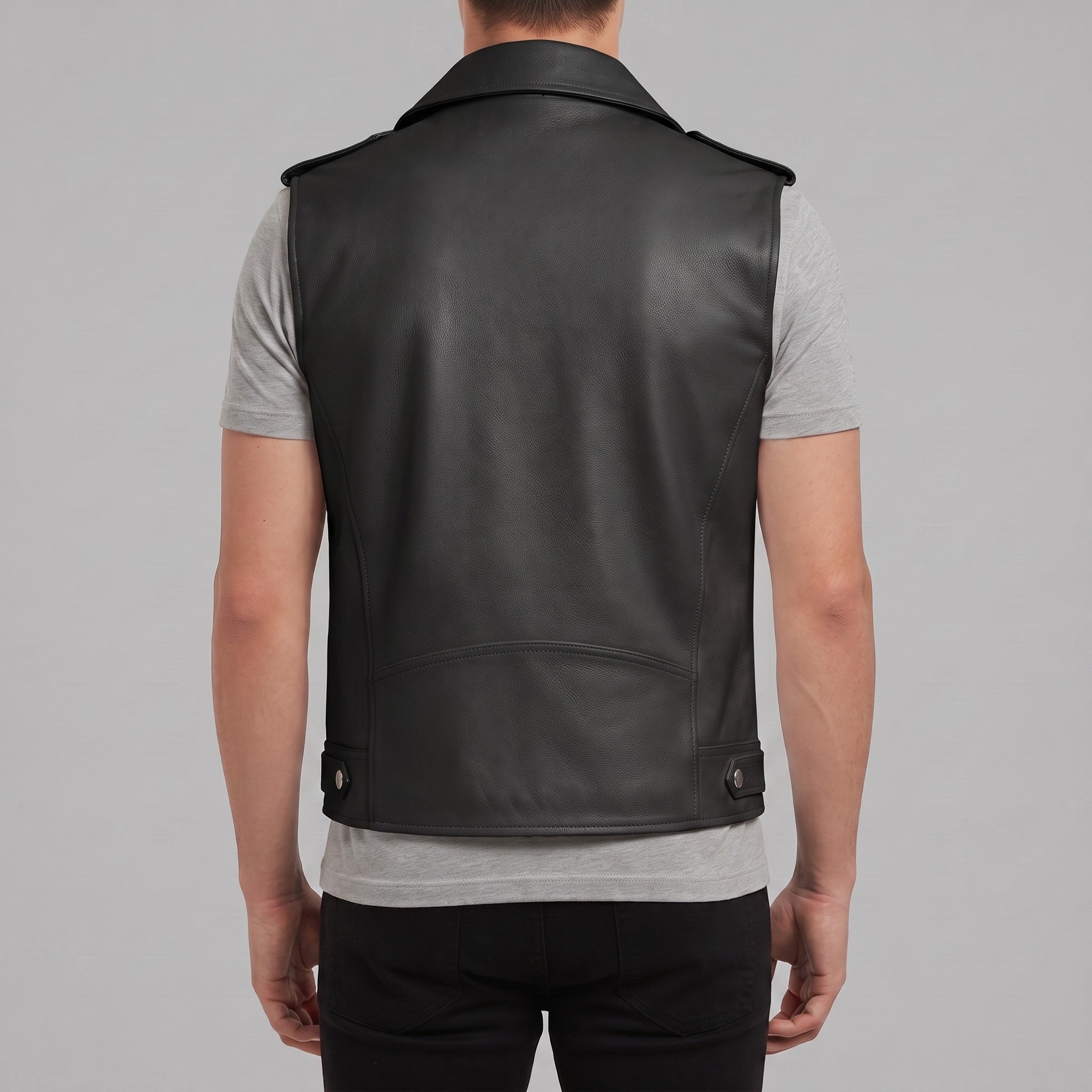 Men's Black Leather Biker Vest — Ensworth