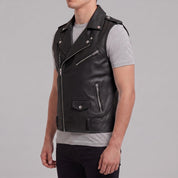 Men's Black Leather Biker Vest — Ensworth