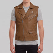 Men's Brown Leather Biker Vest — Ensworth