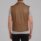 Men's Brown Leather Biker Vest — Ensworth