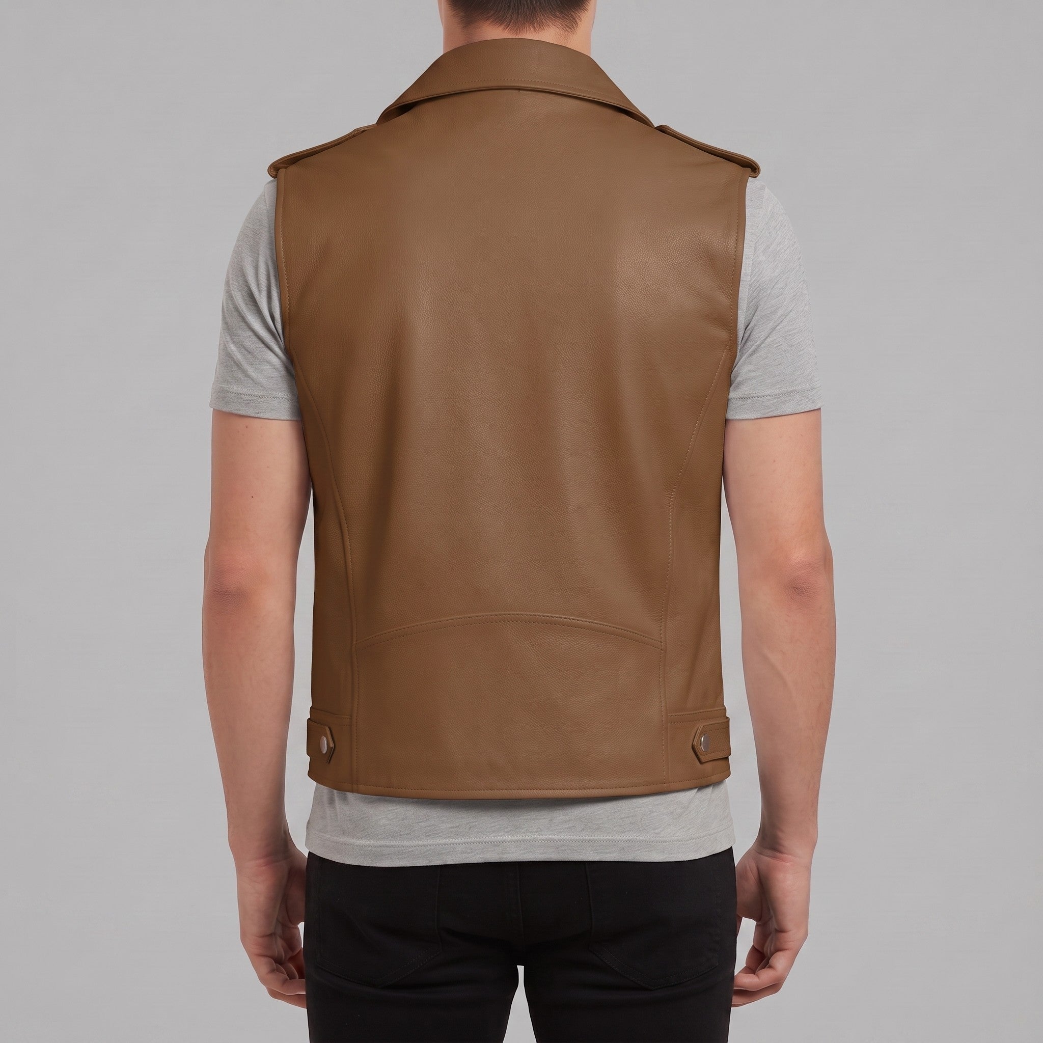 Men's Brown Leather Biker Vest — Ensworth