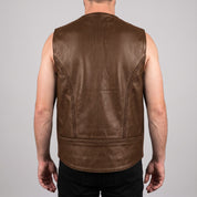 Men's Brown Leather Biker Vest — Culworth