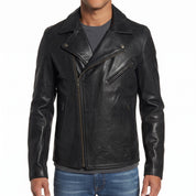 Men's Black Leather Biker Jacket — Belmont
