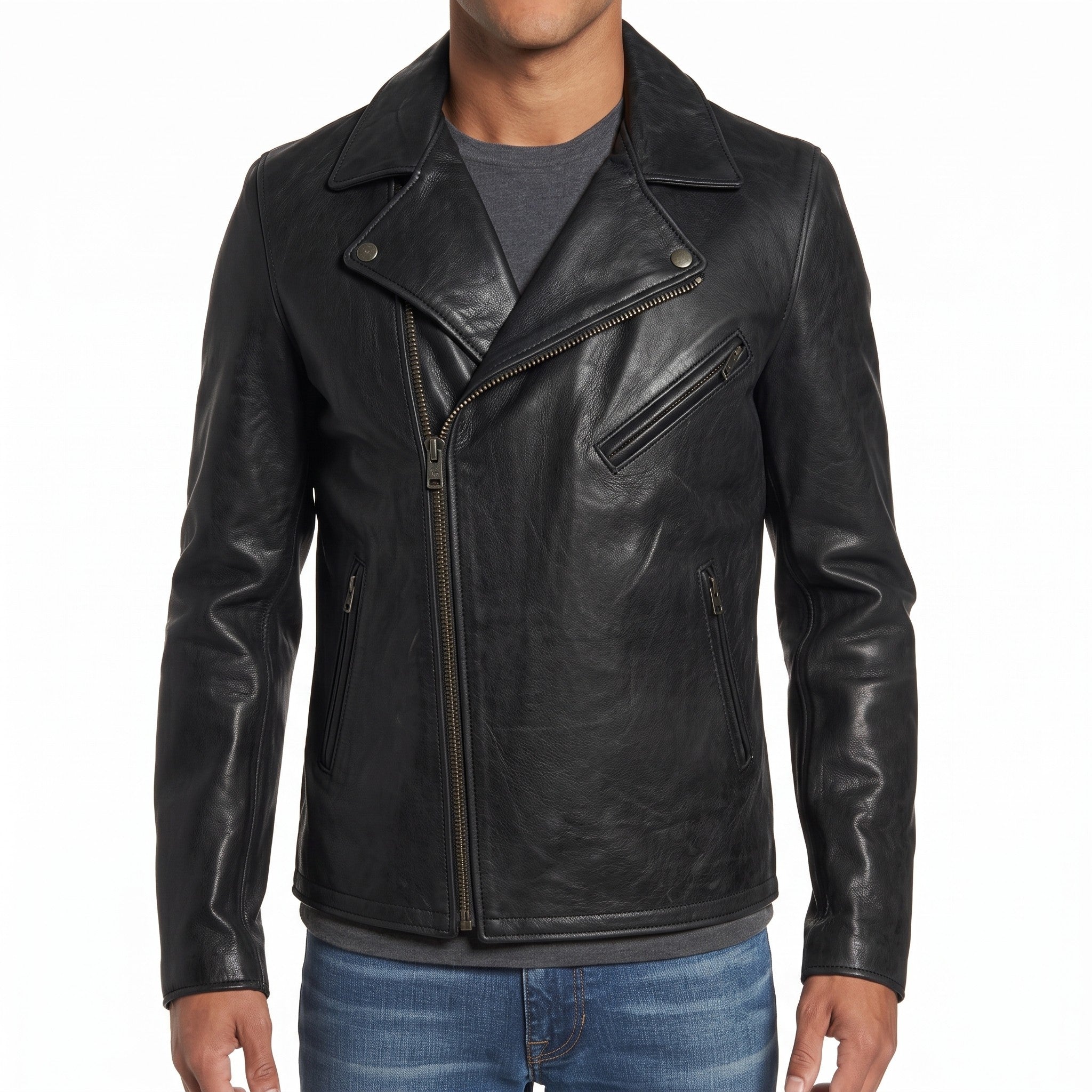 Men's Black Leather Biker Jacket — Belmont
