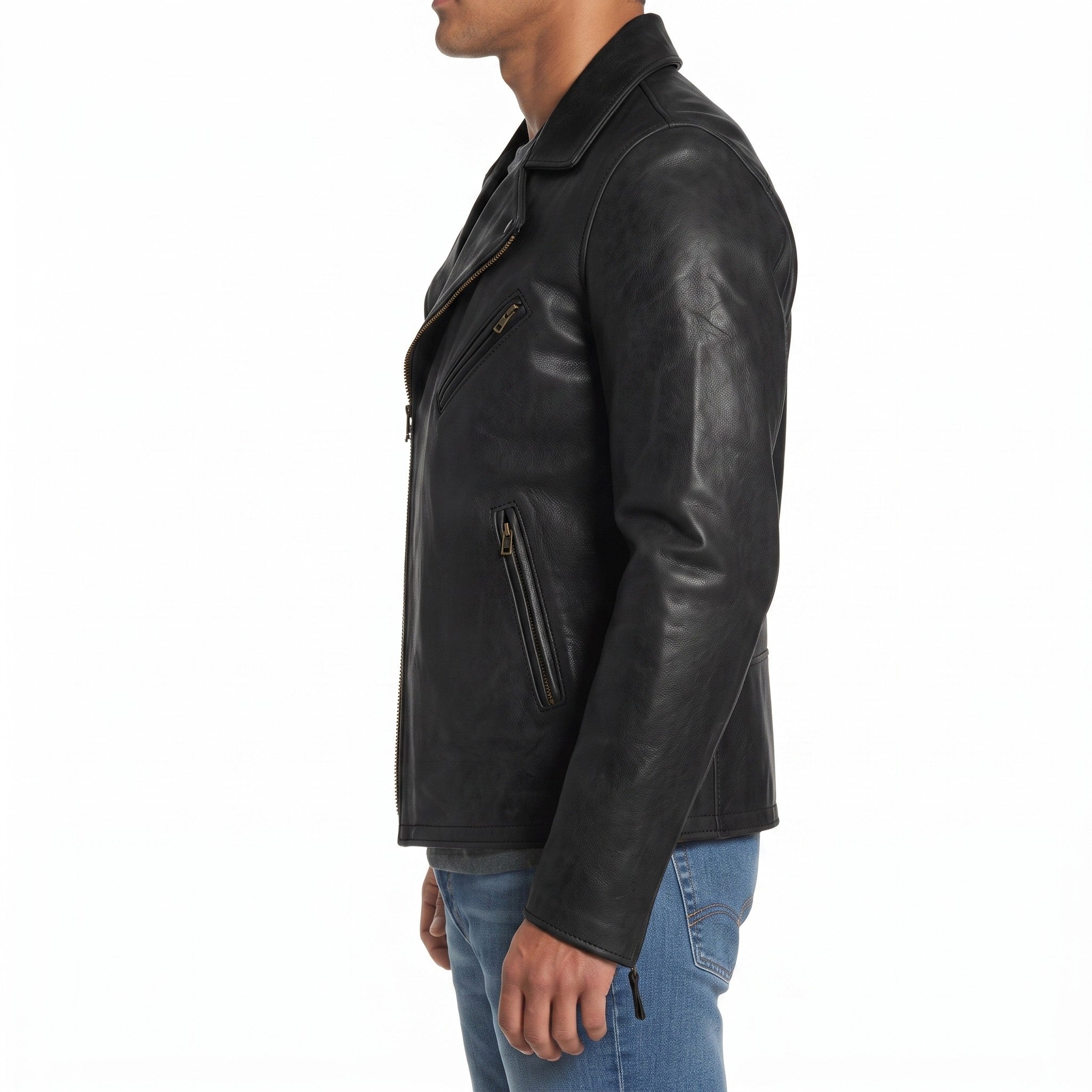 Men's Black Leather Biker Jacket — Belmont