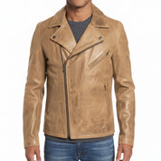 Men's Tan Leather Biker Jacket — Belmont