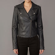 Women's Black Leather Perfecto Jacket — Abberdale