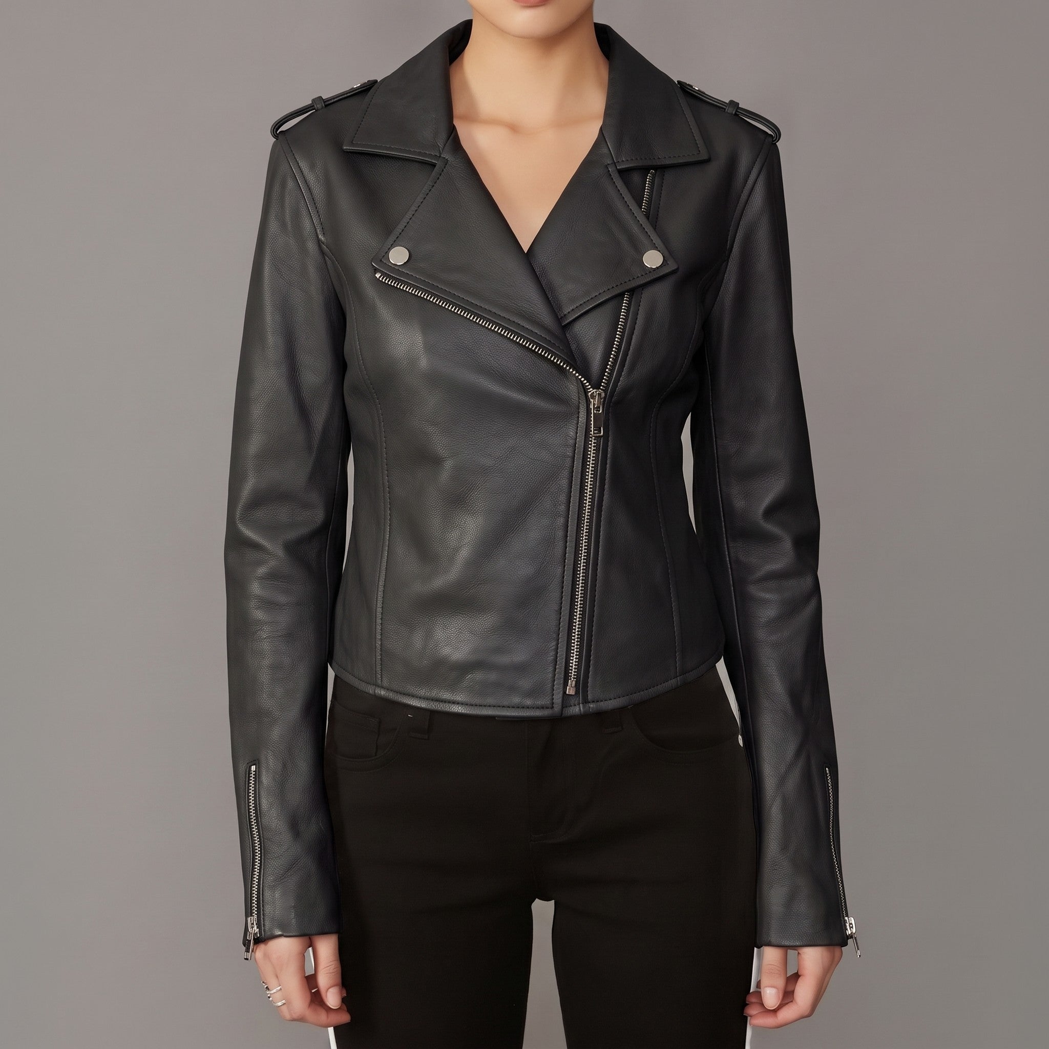 Women's Black Leather Perfecto Jacket — Abberdale