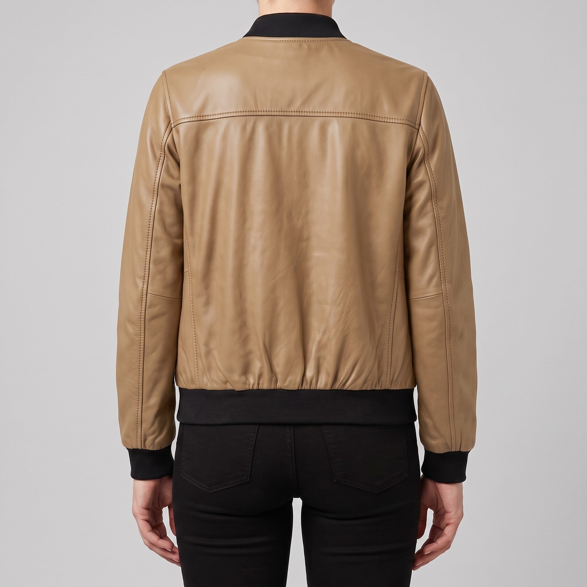 Women's Tan Leather Bomber Jacket — Elliot