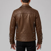 Men's Brown Quilted Leather Biker Jacket — Abbett