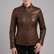 Women's Brown Leather Biker Jacket — Ackridge