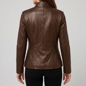 Women's Brown Leather Biker Jacket — Ackridge