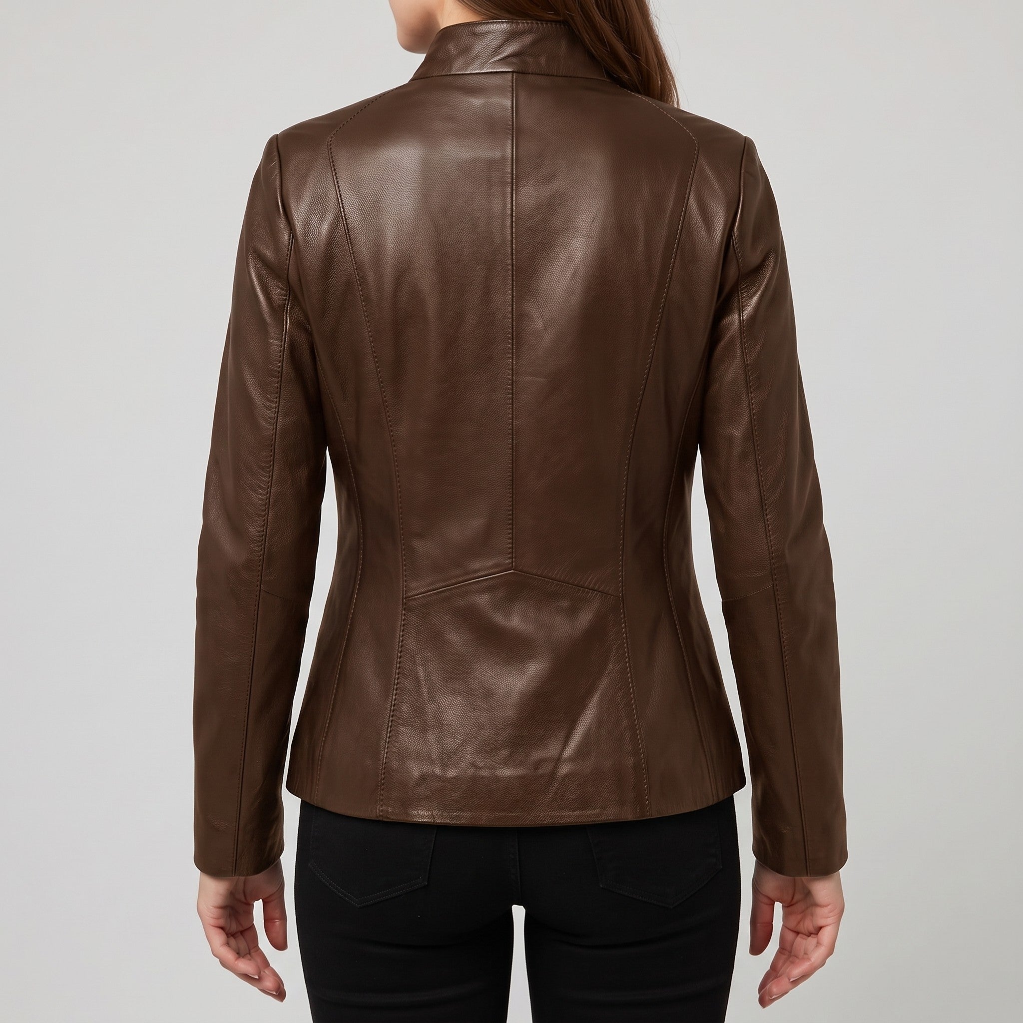 Women's Brown Leather Biker Jacket — Ackridge