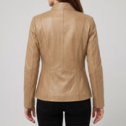 Women's Tan Leather Biker Jacket — Ackridge