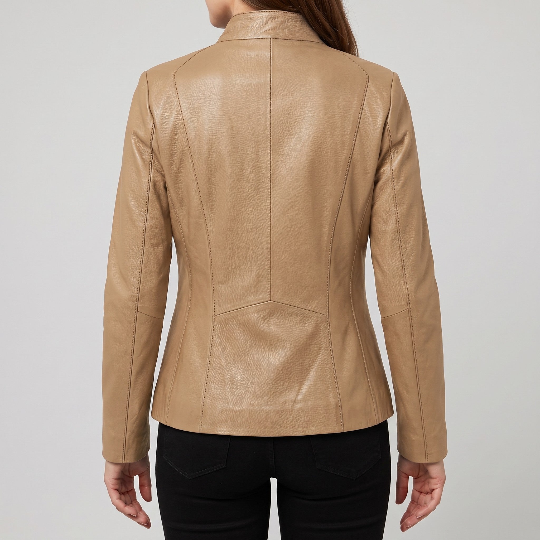 Women's Tan Leather Biker Jacket — Ackridge