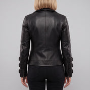 Women's Black Leather Biker Jacket — Askwith