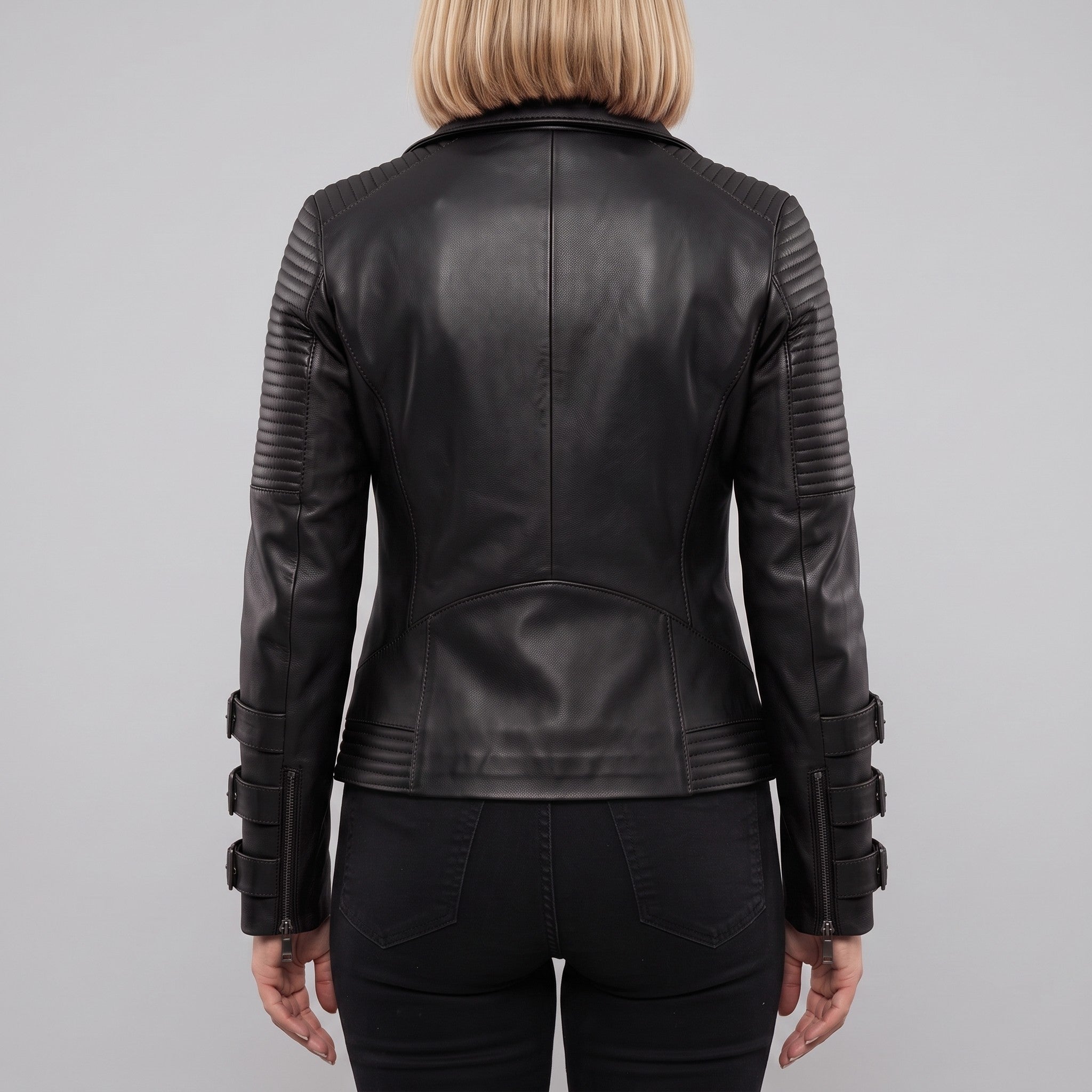 Women's Black Leather Biker Jacket — Askwith