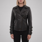 Women's Black Leather Biker Jacket — Askwith