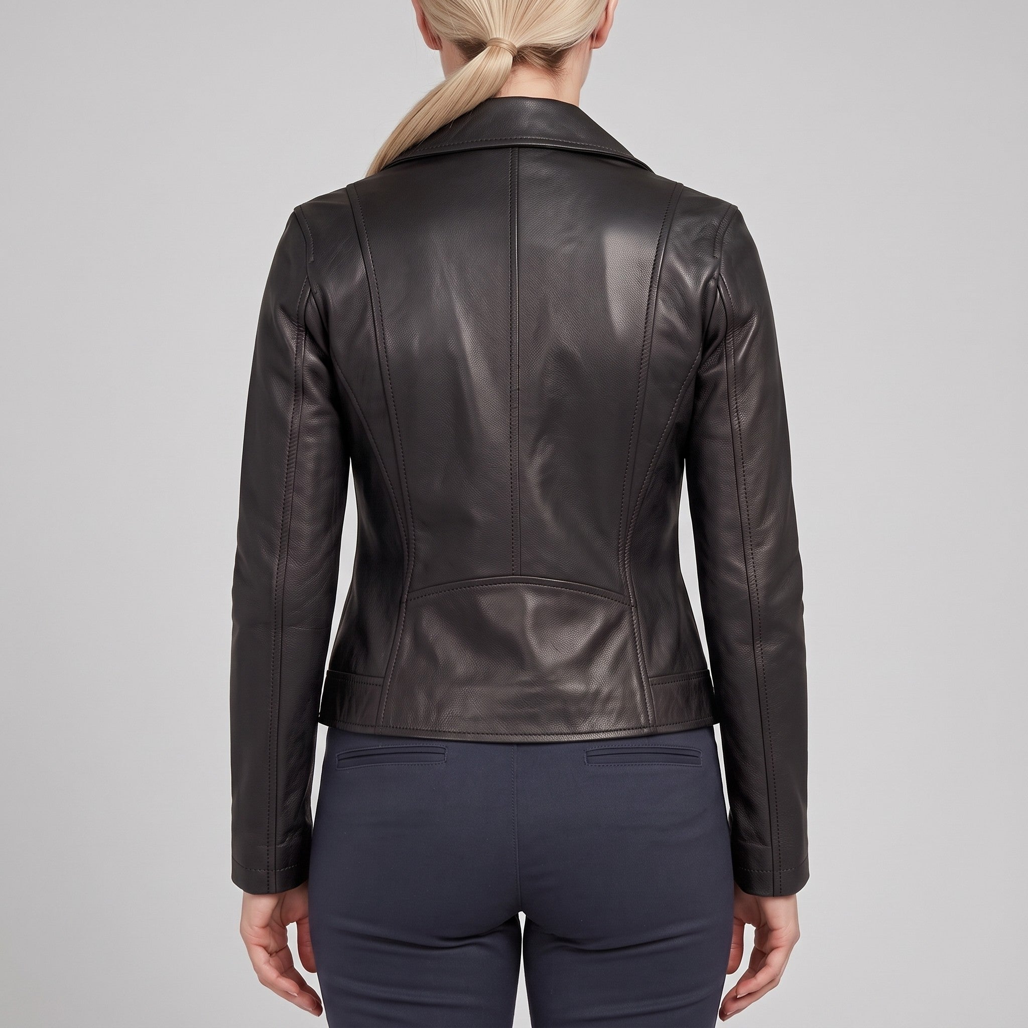 Women's Black Asymmetric Zip Leather Biker Jacket — Mortimer