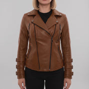 Women's Brown Leather Biker Jacket — Askwith