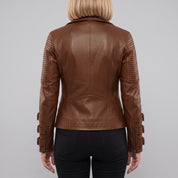 Women's Brown Leather Biker Jacket — Askwith