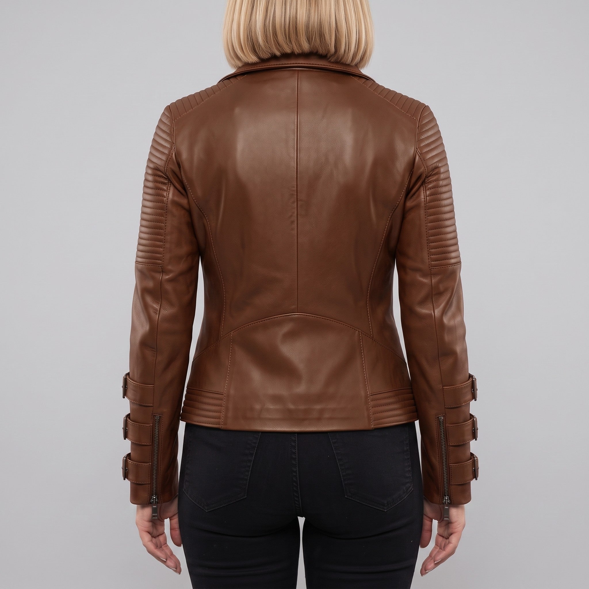 Women's Brown Leather Biker Jacket — Askwith