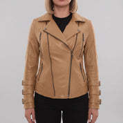 Women's Tan Leather Biker Jacket — Askwith