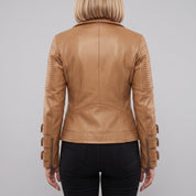 Women's Tan Leather Biker Jacket — Askwith