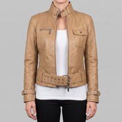 Women's Tan Leather Biker Jacket — Townley