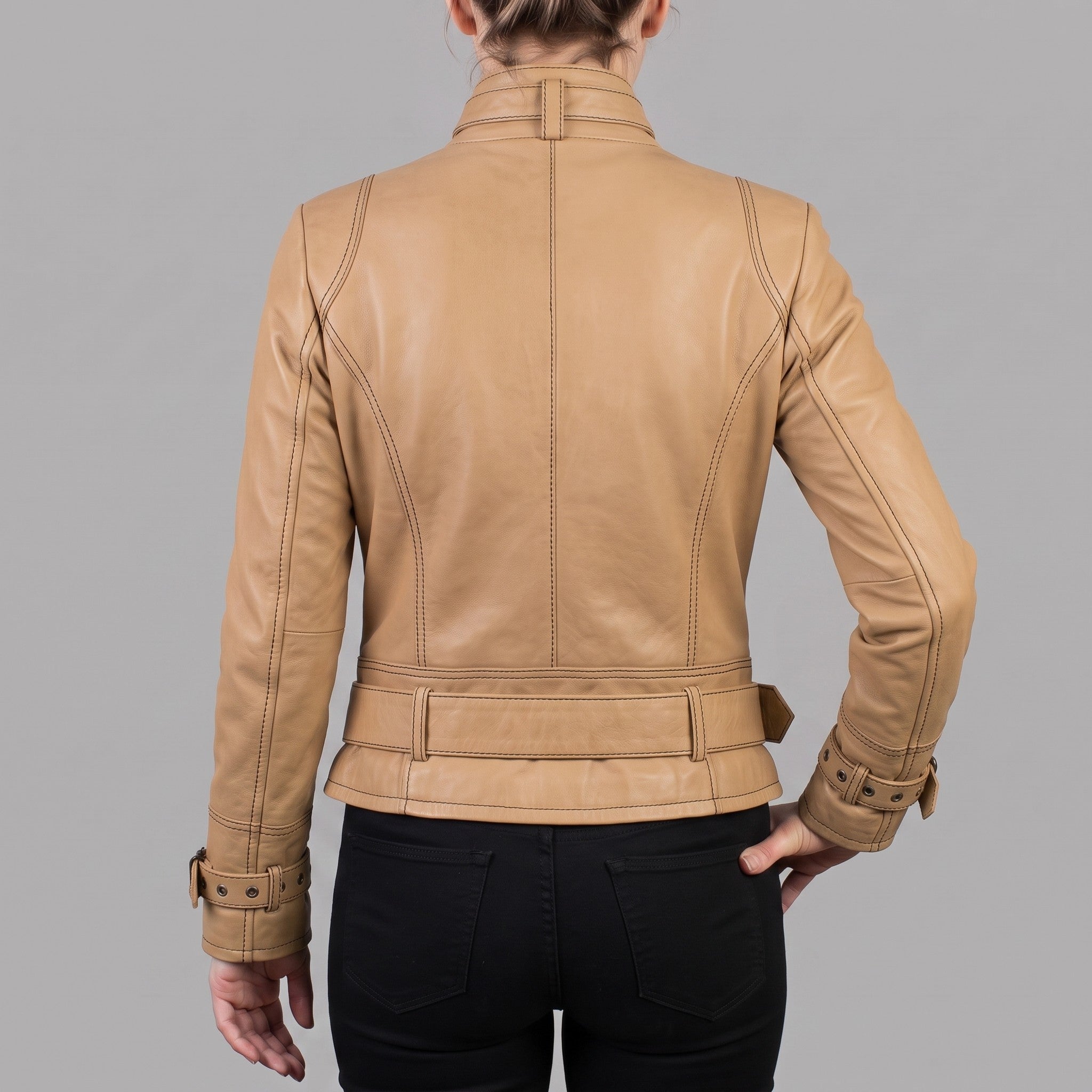 Women's Tan Leather Biker Jacket — Townley