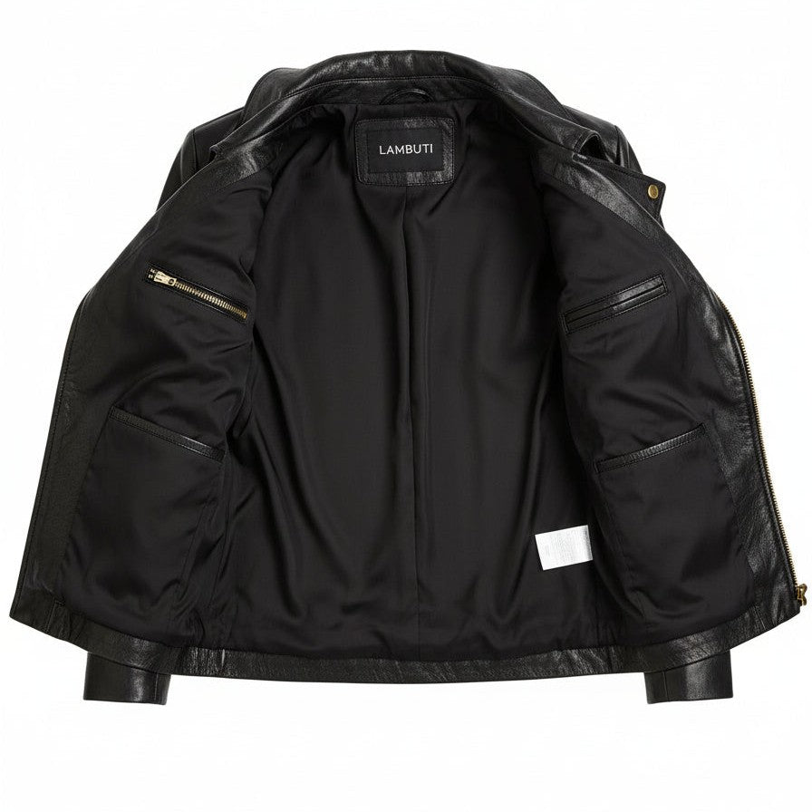 Women's Black Leather Biker Jacket — Darley