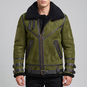 Men's Olive Green Suede Bomber Jacket — Lupton