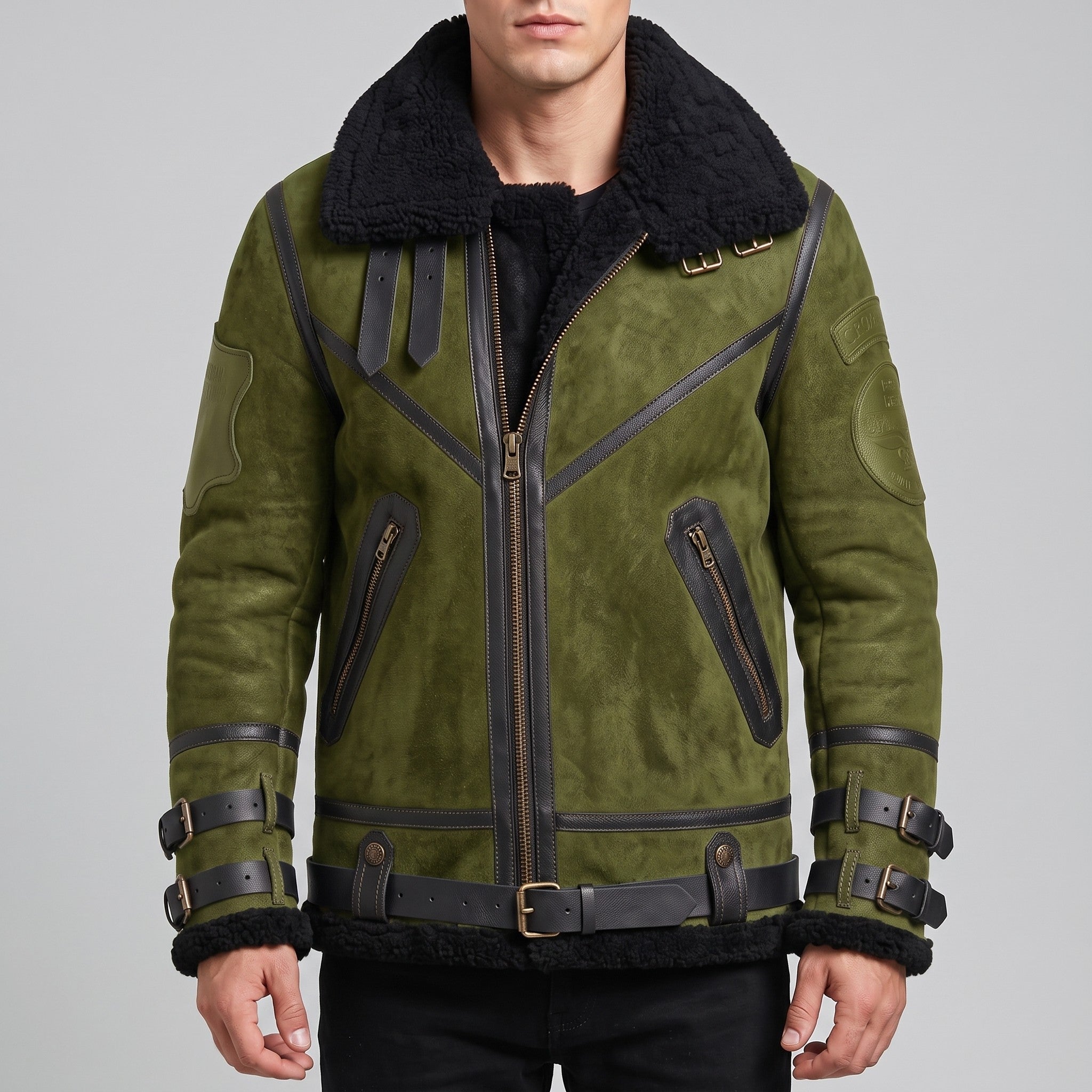 Men's Olive Green Suede Bomber Jacket — Lupton