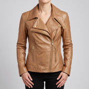 Women's Tan Leather Biker Jacket — Darley