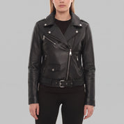 Women's Black Leather Biker Jacket — Ashford