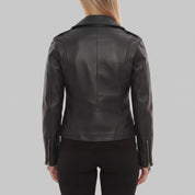 Women's Black Leather Biker Jacket — Ashford