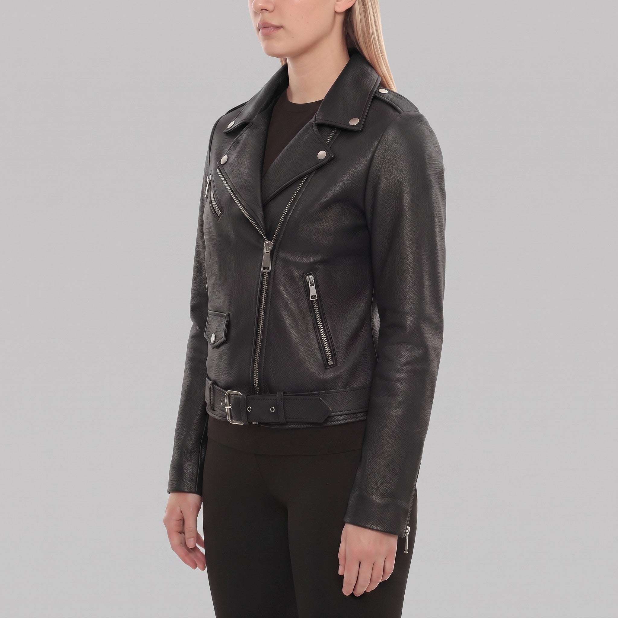 Women's Black Leather Biker Jacket — Ashford